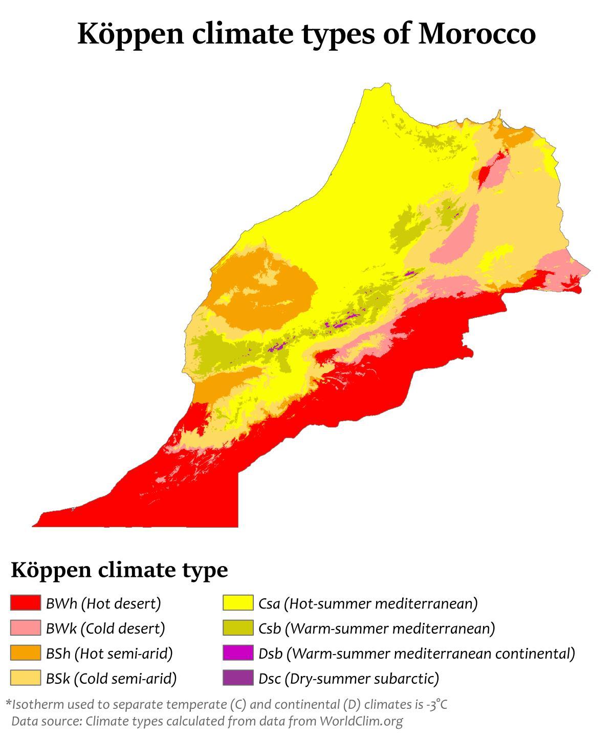 المغرب خريطة درجة الحرارة